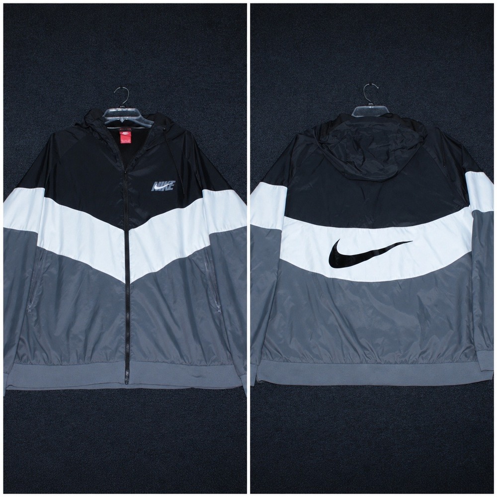 Nike Windrunner HD GX Jacket Mens 2XL Black Gray White Big Swoosh AJ1396-010